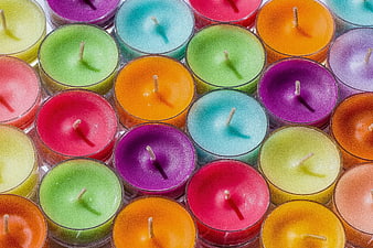 Colorful Tea Light Candles In Glass Cups
