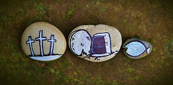 Painted River Stones Depicting Christian Easter Symbols