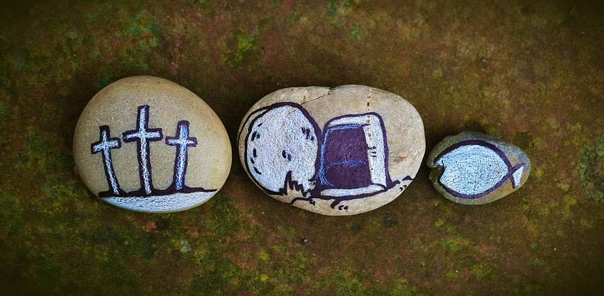 Painted River Stones Depicting Christian Easter Symbols