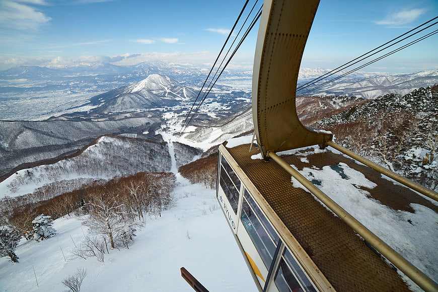Winter mountain landscape view from a cable car station