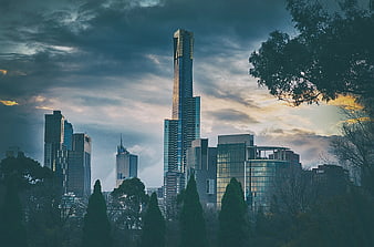 Melbourne Skyline with Eureka Tower and Dramatic Clouds