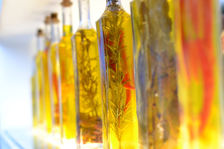 Infused Olive Oil Bottles with Herbs and Peppers