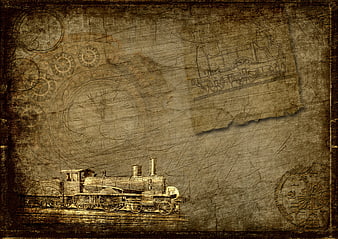Vintage Steampunk Train and Clock Background