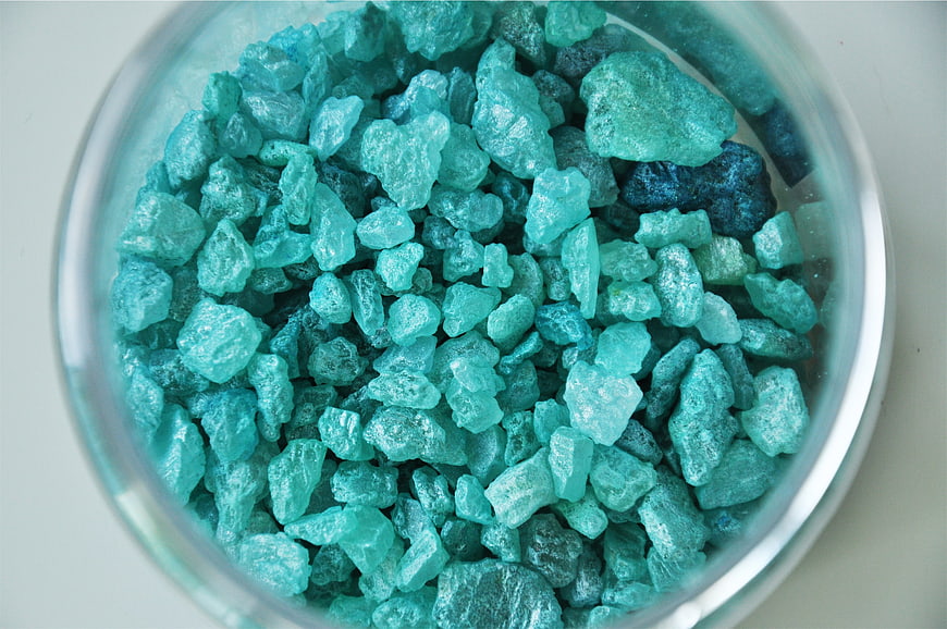 Top View of Turquoise Crystals in Glass Jar