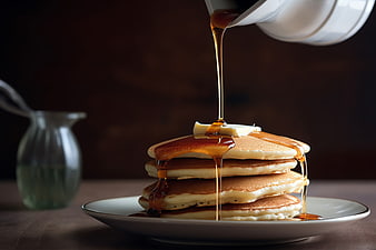 Stack of Pancakes with Dripping Syrup and Butter
