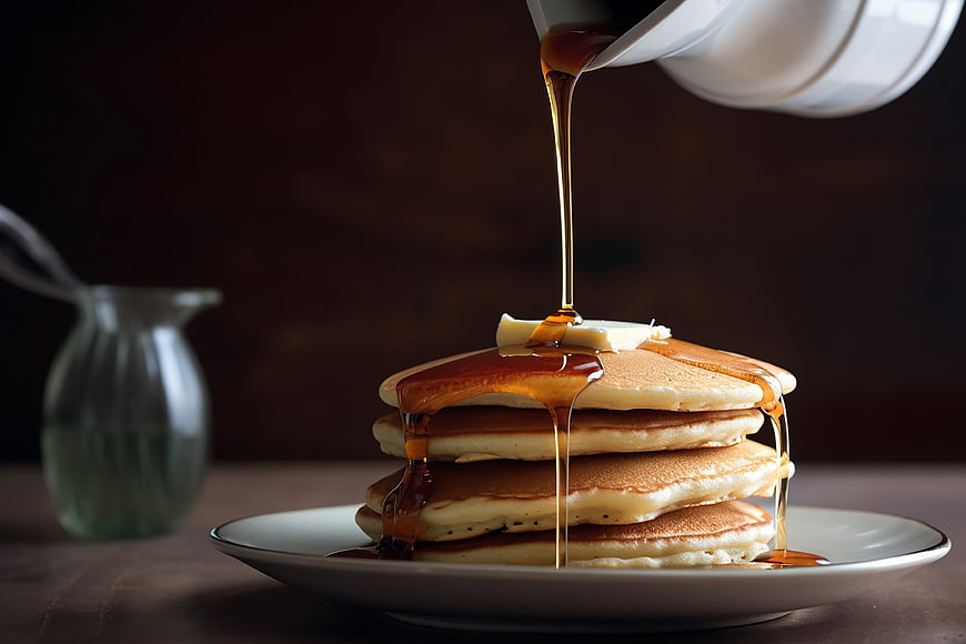 Stack of Pancakes with Dripping Syrup and Butter