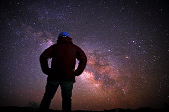 Silhouette of Man Watching Milky Way Galaxy at Night