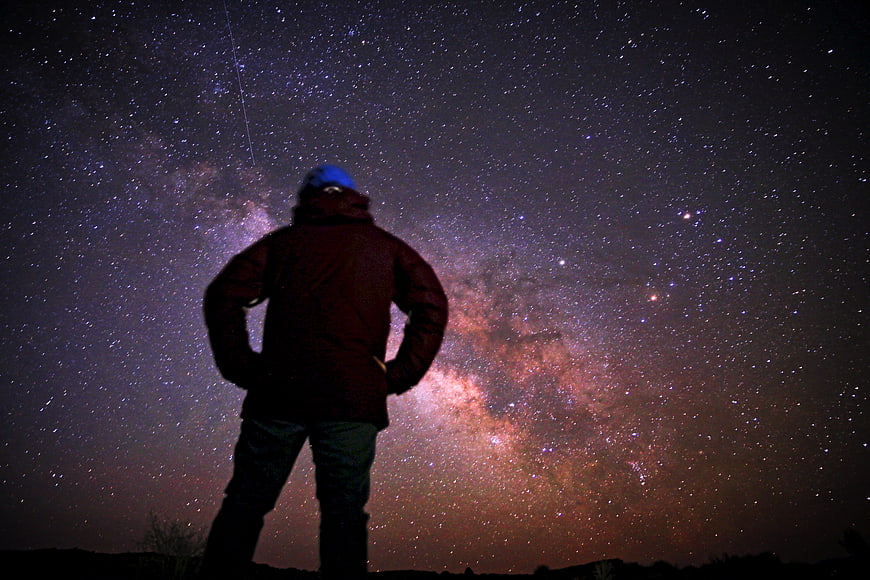 Silhouette of Man Watching Milky Way Galaxy at Night