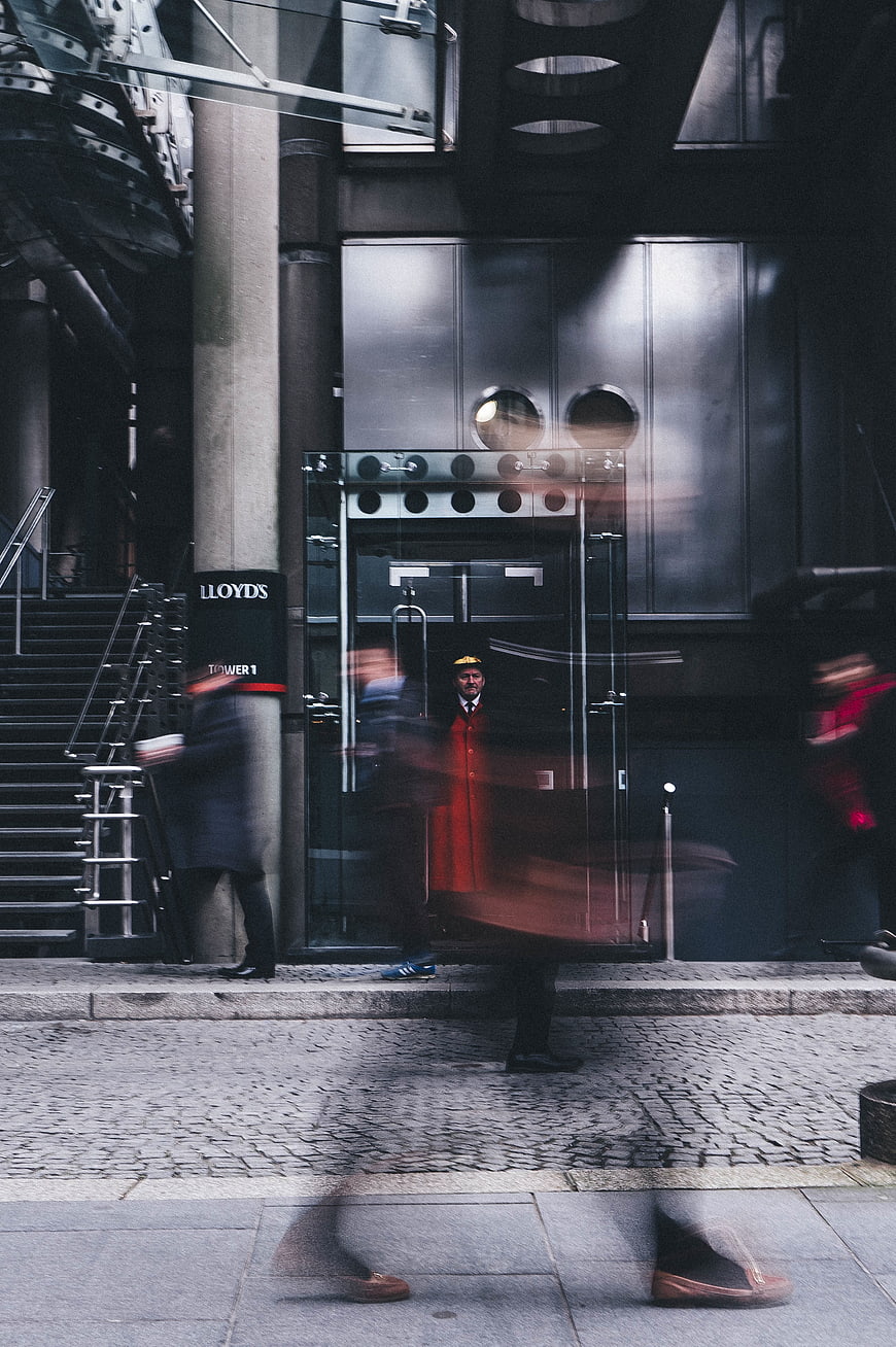Long exposure street photography of Lloyd's building entrance