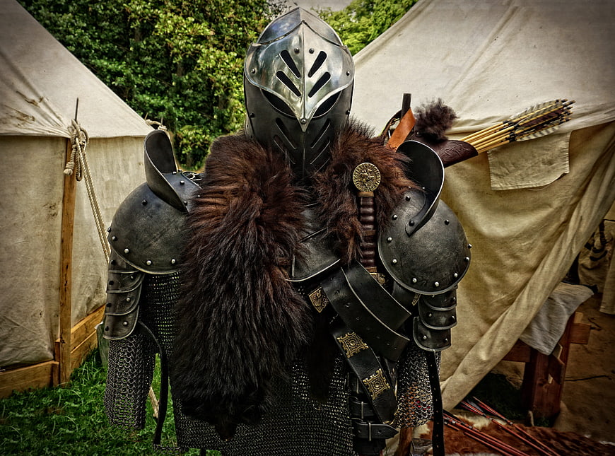 Medieval Knight Armor With Fur Cloak And Helmet