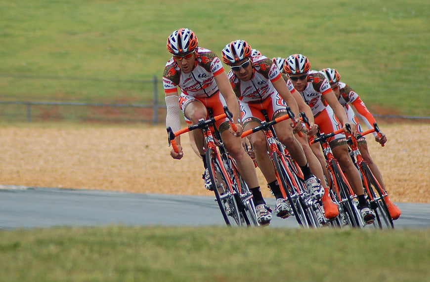Cycling Team Racing on Velodrome Track