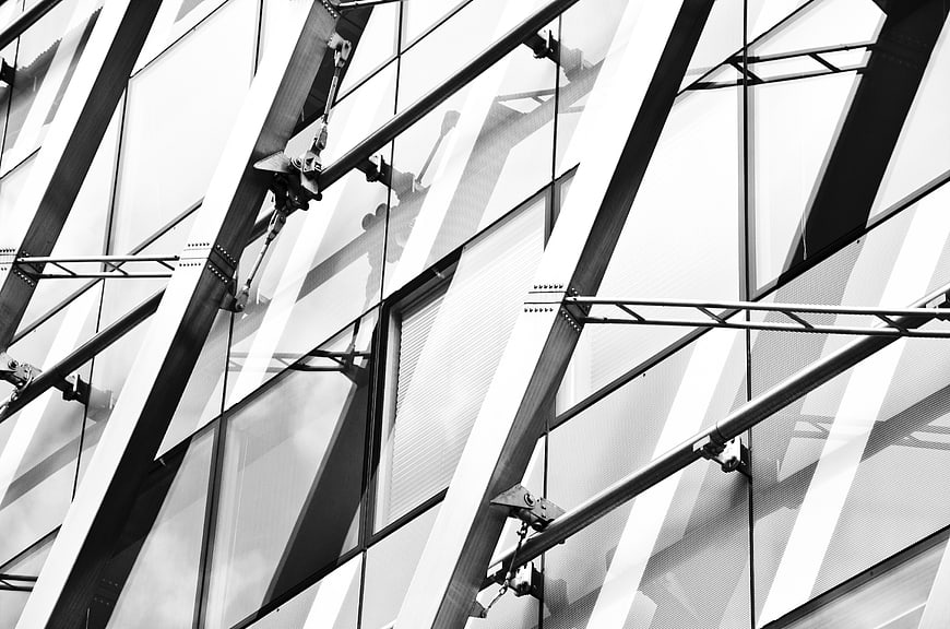 Black and white abstract modern glass building facade