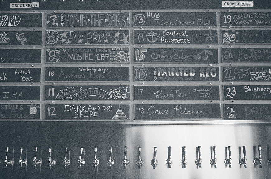 Black and white chalkboard beer tap menu board