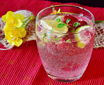 Refreshing Raspberry Spritzer With Lime And Mint Garnish