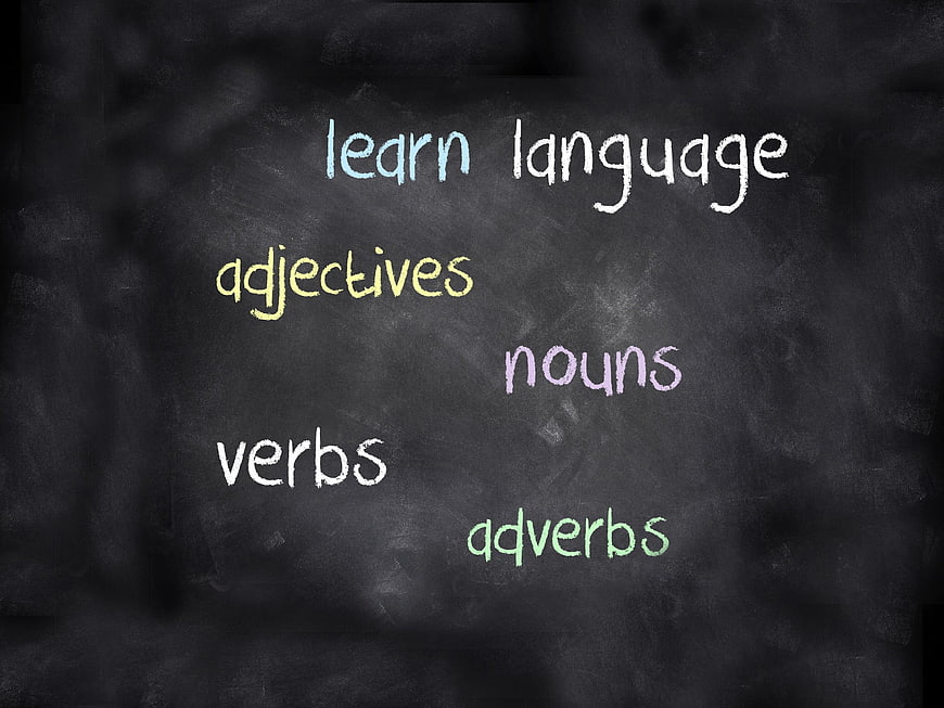 Learn Language Grammar Parts of Speech on Chalkboard