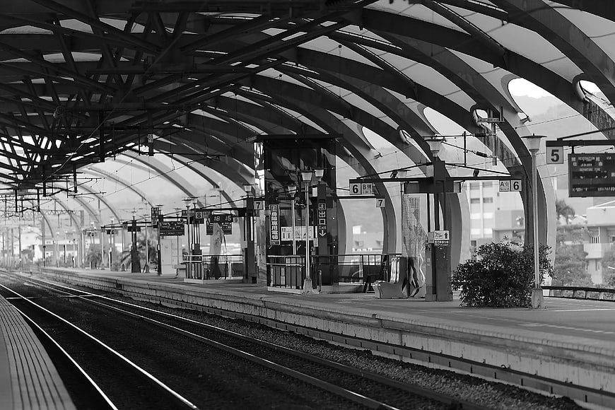Empty Train Station Platform in Black and White