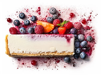 Fresh Berry Cheesecake Slice with Blueberries and Raspberries