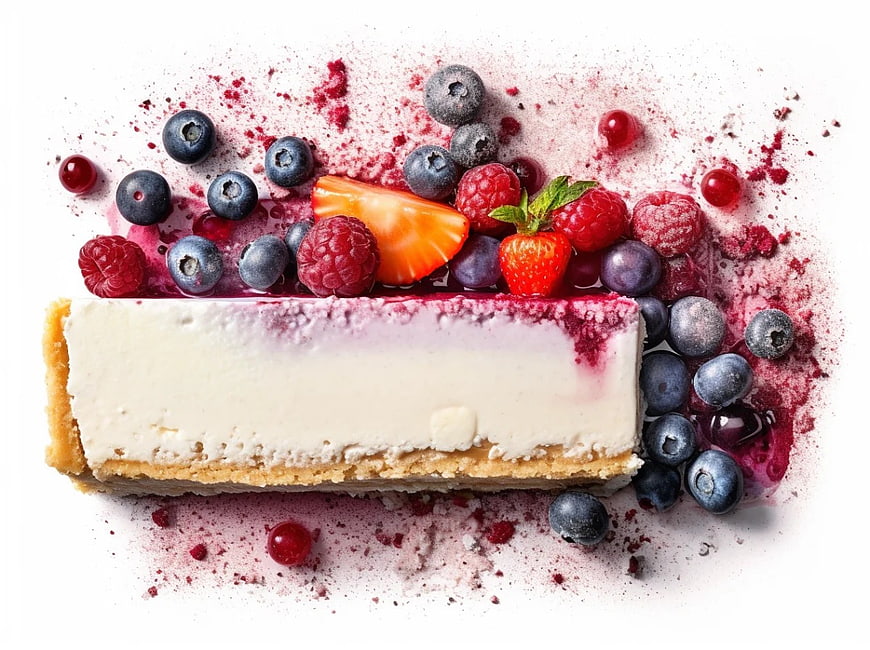 Fresh Berry Cheesecake Slice with Blueberries and Raspberries