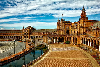 Plaza de España in Seville, Spain with canal and architecture
