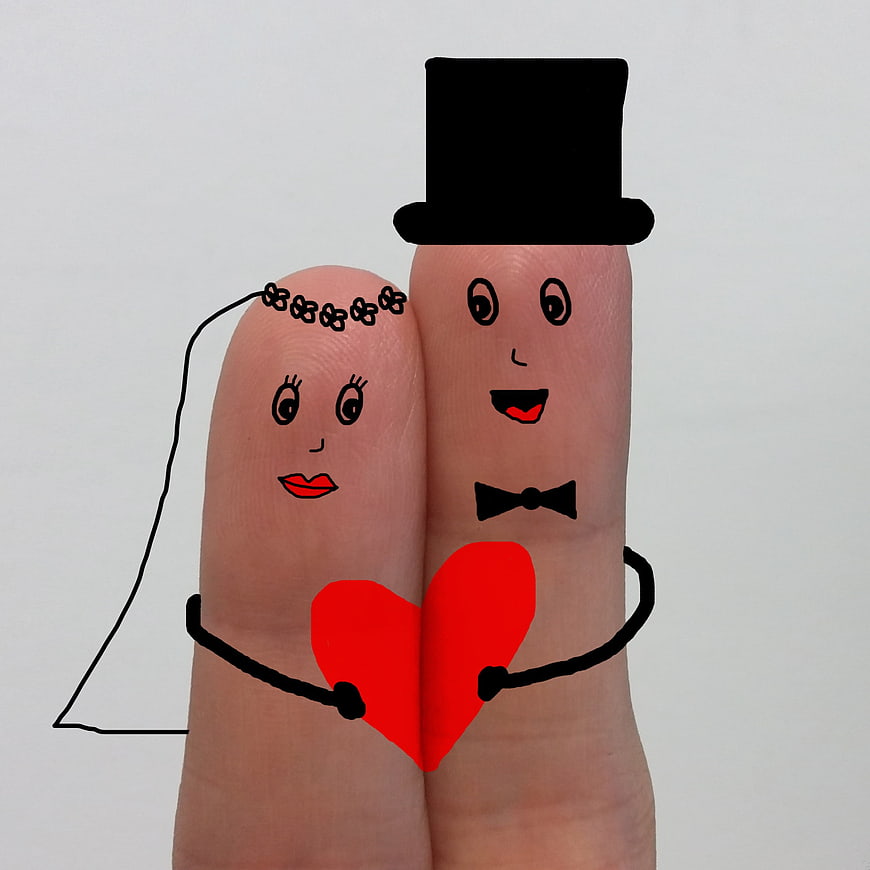 Finger Art Wedding Couple With Red Heart
