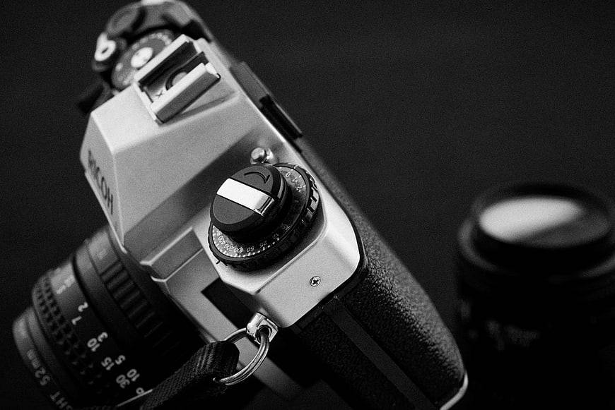 Vintage Nikon SLR Camera in Black and White