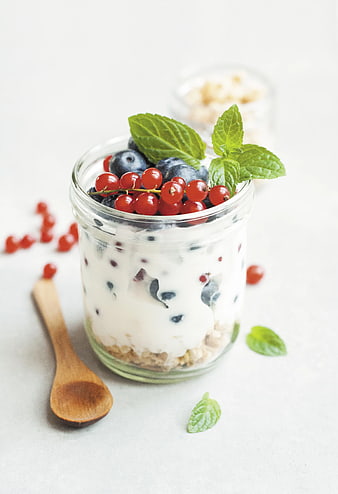Healthy Berry Yogurt Parfait in Glass Jar