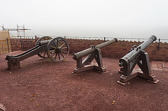 Historic cannons on red gravel at Wartburg Fortress