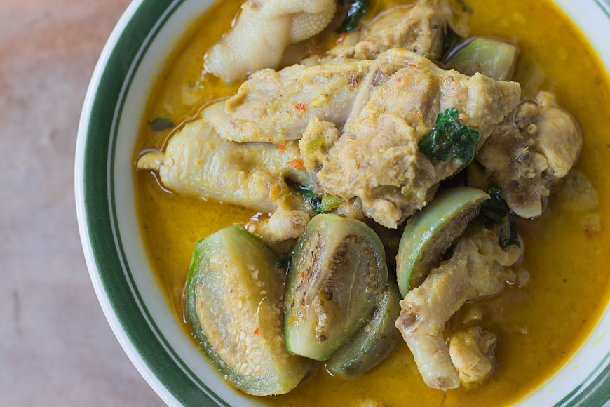 Thai Green Curry with Chicken and Eggplant in Bowl