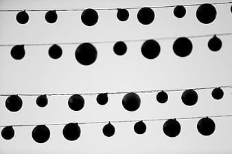 Black and White Silhouette of Hanging String Lights