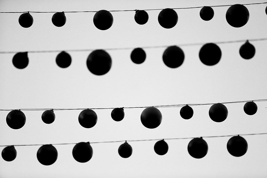 Black and White Silhouette of Hanging String Lights