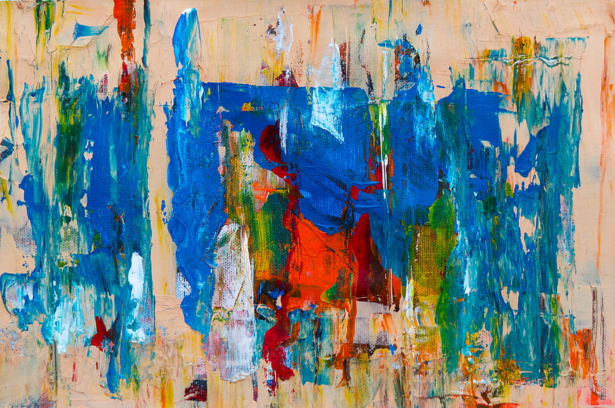 Abstract Blue and Red Acrylic Painting with Heavy Texture