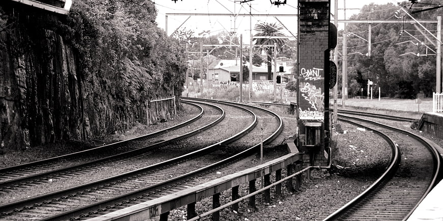 Curved Railway Tracks in Black and White