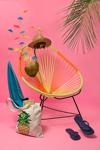 Colorful Summer Vacation Setup with Acapulco Chair and Beach Accessories