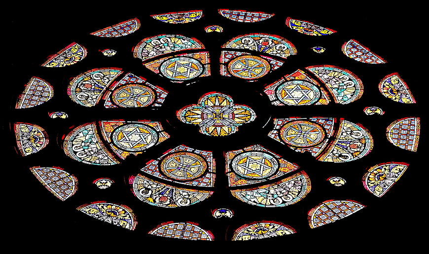 Stained Glass Rose Window with Star of David