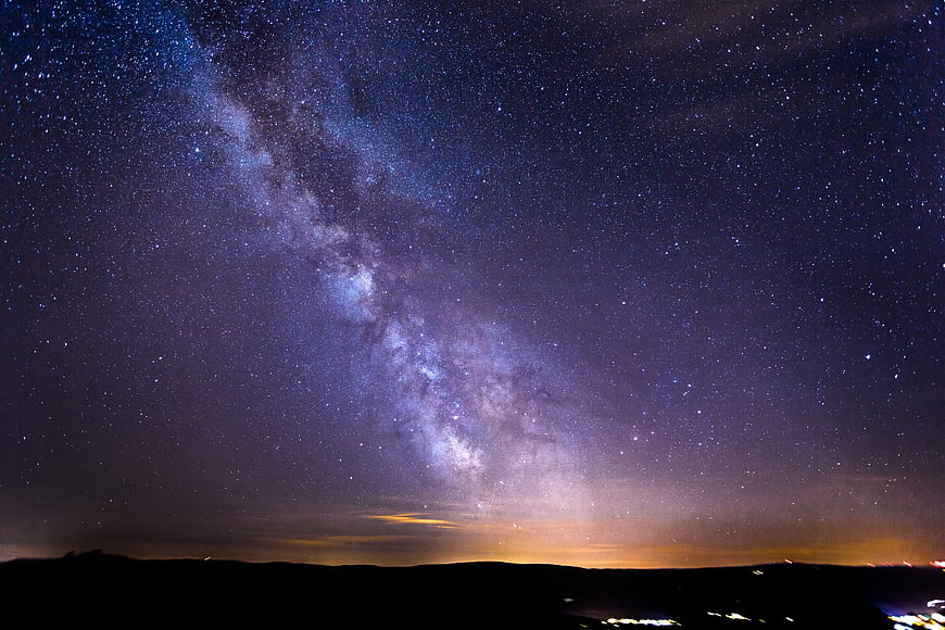 Milky Way Galaxy Over Silhouette Hills at Night
