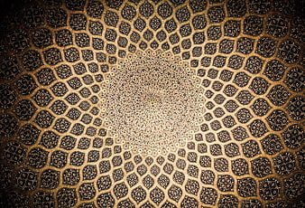 Intricate Golden Geometric Mosaic Pattern With Central Focal Point