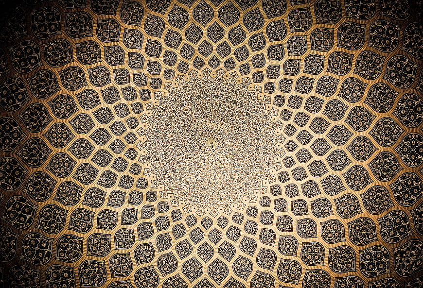Intricate Golden Geometric Mosaic Pattern With Central Focal Point