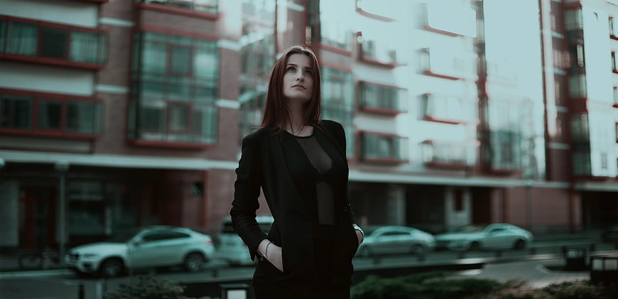 Confident Businesswoman Standing in Urban City Street