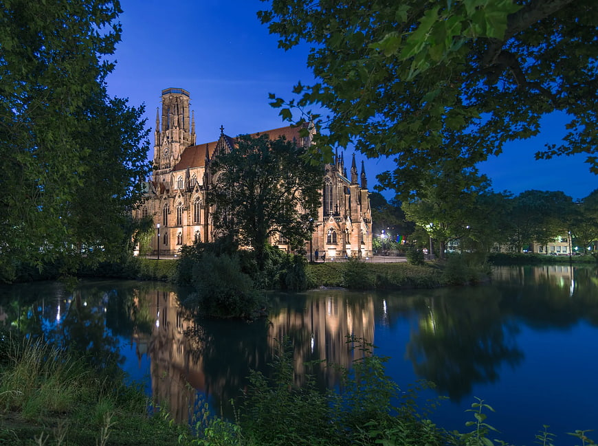 Gothic Cathedral Reflected in River at Blue Hour