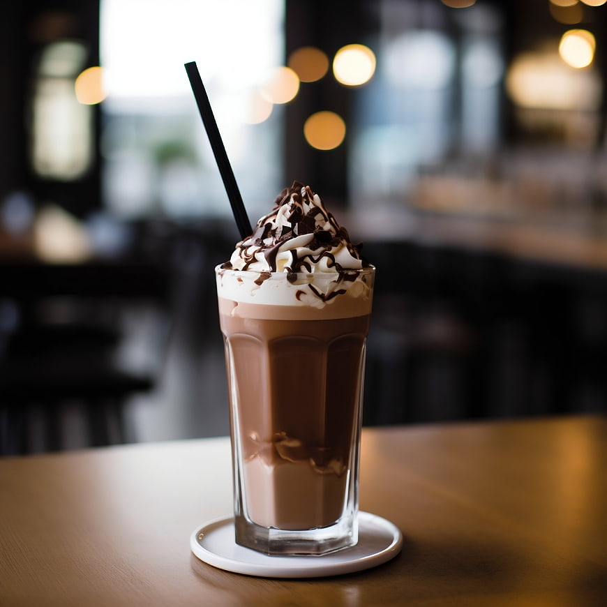 Iced Chocolate Milkshake with Whipped Cream and Chocolate Drizzle