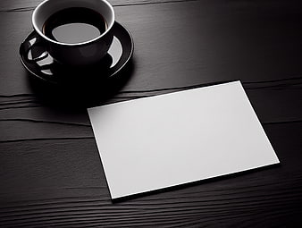 Blank Business Card Mockup with Coffee Cup on Dark Wood