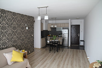 Modern Open-Plan Apartment Interior With Kitchenette And Living Area