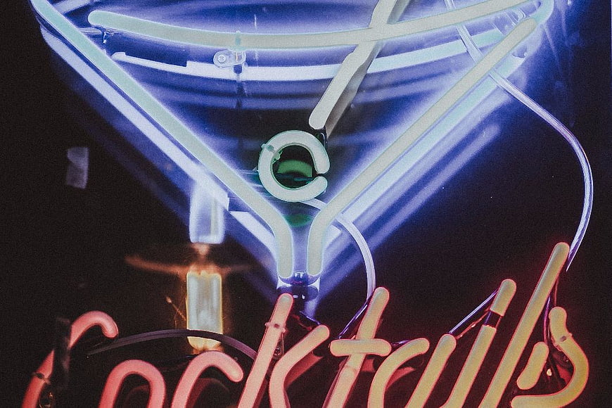 Neon Cocktail Sign with Blue Martini Glass