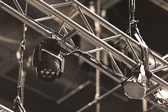 Stage lighting equipment on metal truss structure