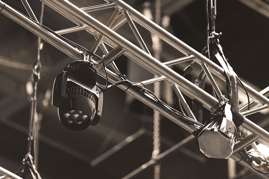 Stage lighting equipment on metal truss structure