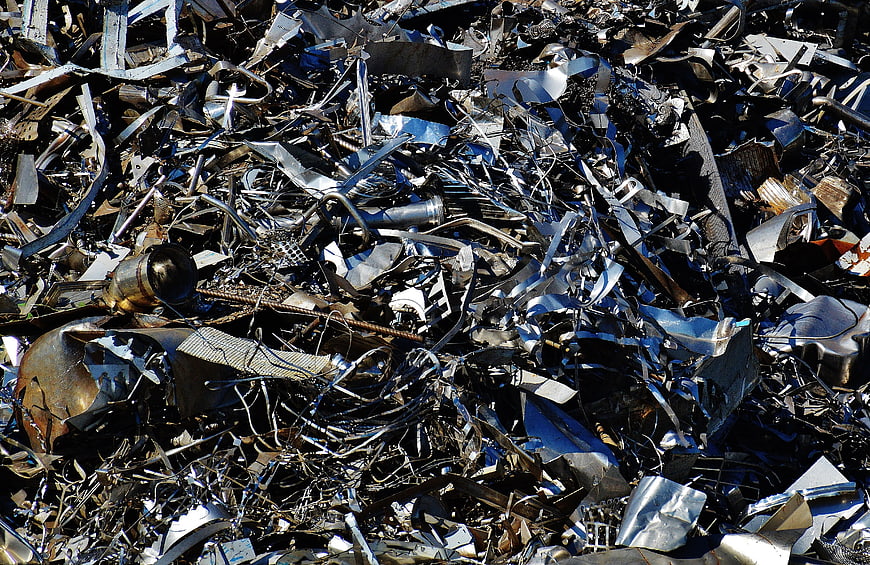 Pile of Crushed Scrap Metal and Industrial Debris