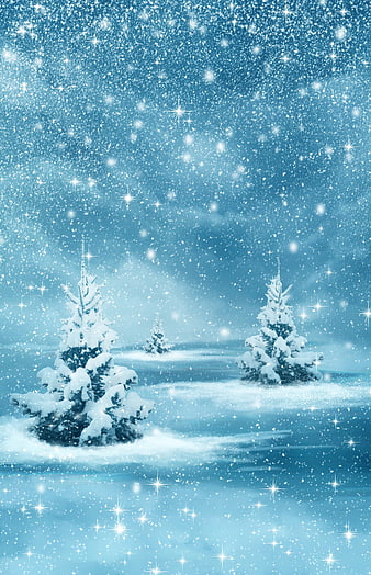 Magical Winter Wonderland with Snowy Trees and Sparkles