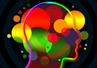 Abstract colorful human head silhouette with glowing circles