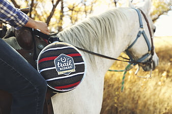 Trail Riders saddle pad on white horse in field