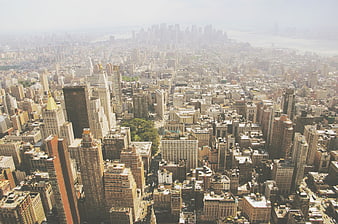 Aerial View of New York City Skyline and Urban Density